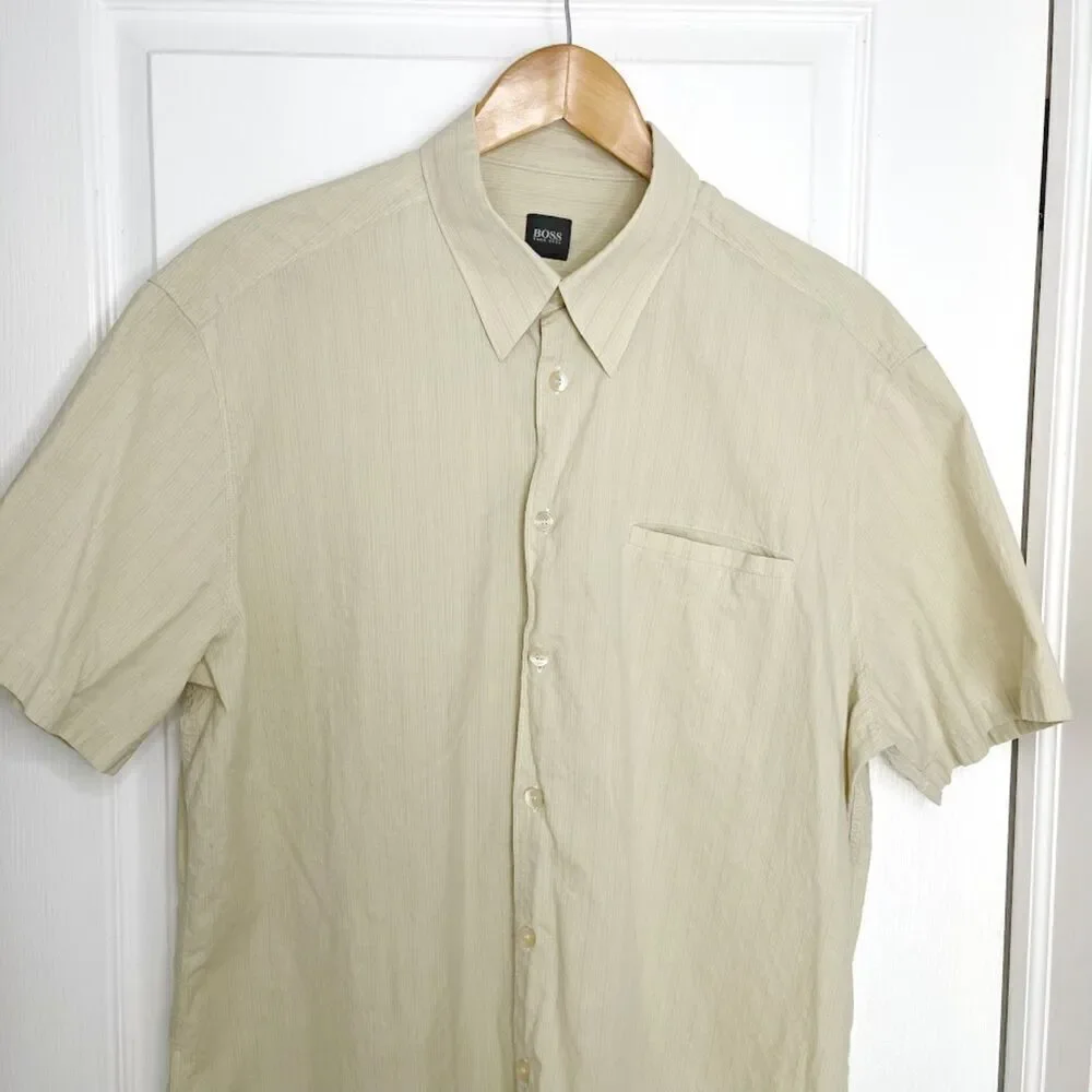 Hugo Boss Cotton Short Sleeve Button Collared Lightweight Pocket Dress Shirt